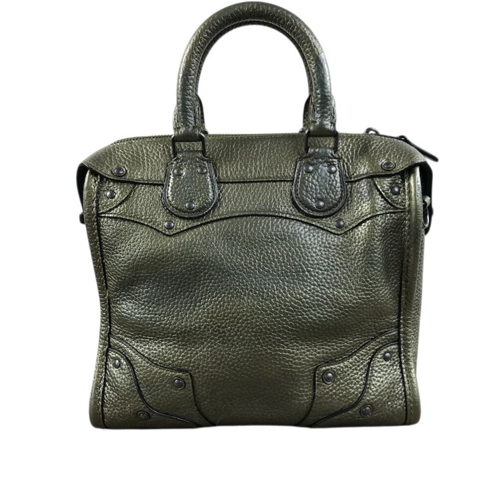 COACH Metallic Pebble Leather Mini Rhyder 33 Satchel Bag Rare Green Office Chic - Picture 3 of 12